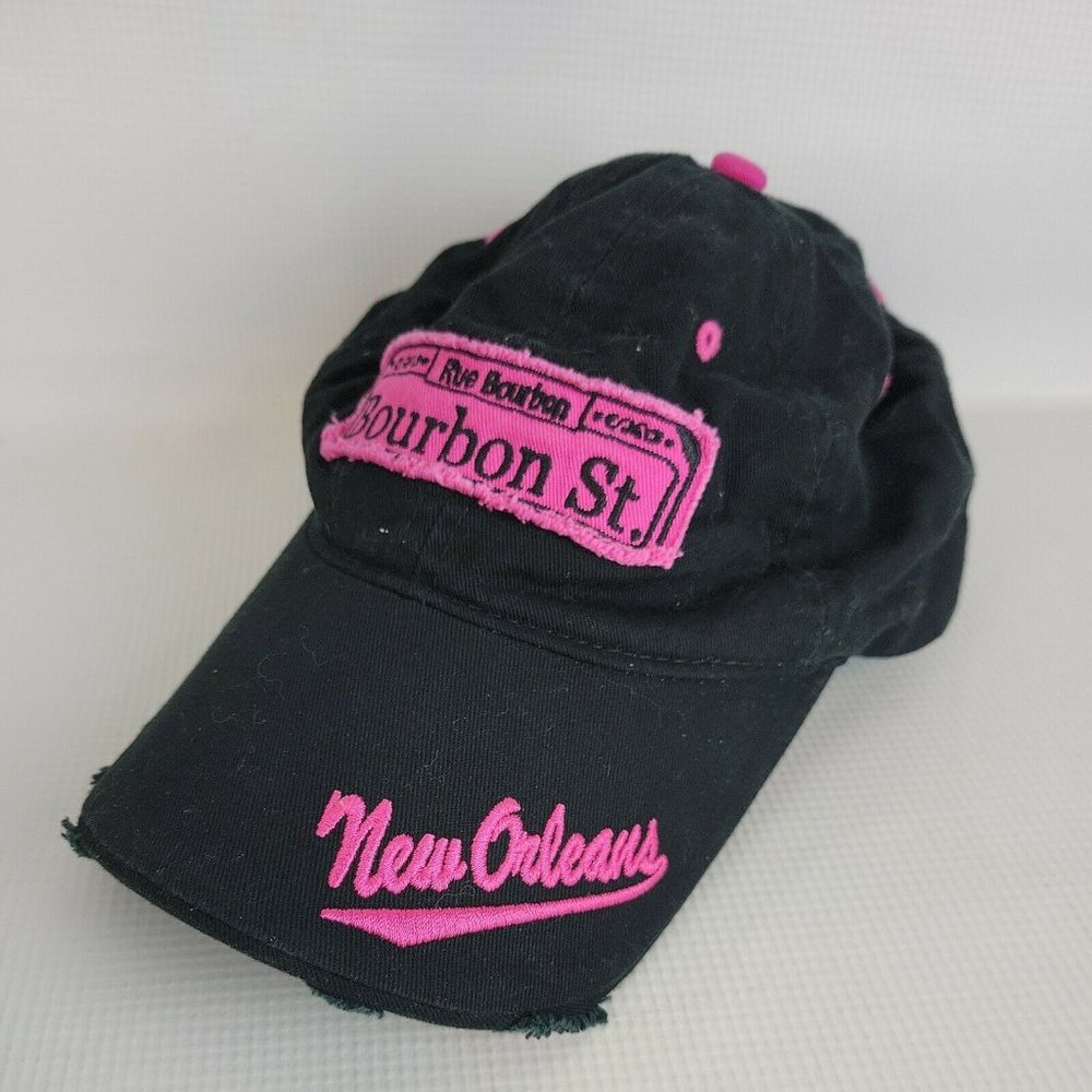 New Orleans Bourbon Street Black Pink Hat Baseball Cap Adjustable H008